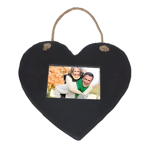 Black Slate - Engravable - Hanging Heart Picture Frame - 25cm x 20cm - Longforte Trading Ltd