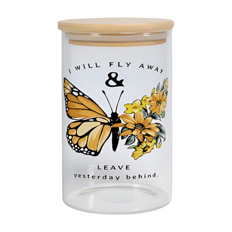 Becher - Glas - 550ml Glas mit Bambusdeckel &amp; Strohhalm - DUNKELBLAU