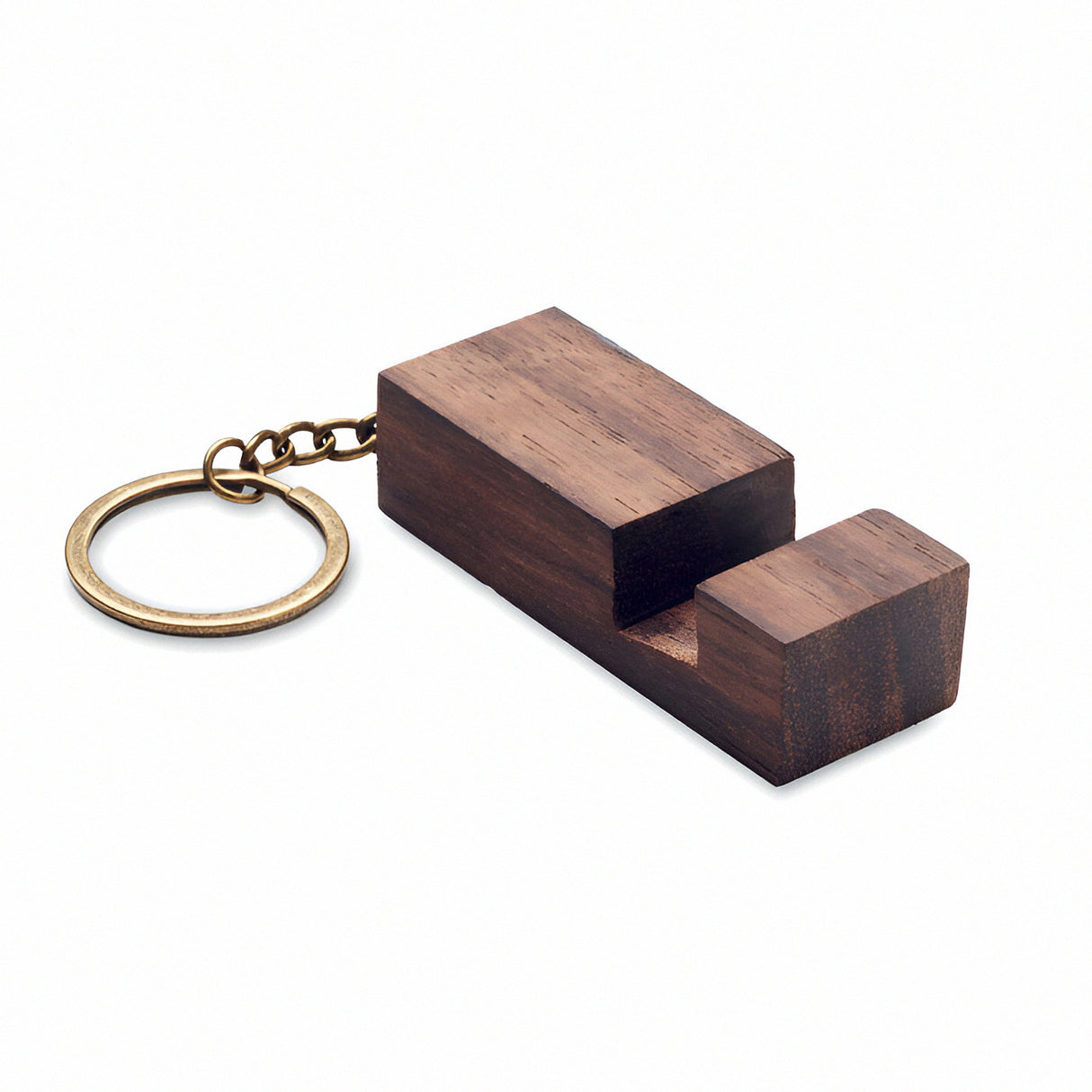 Walnut Wood Keyring with Built-In Phone Stand