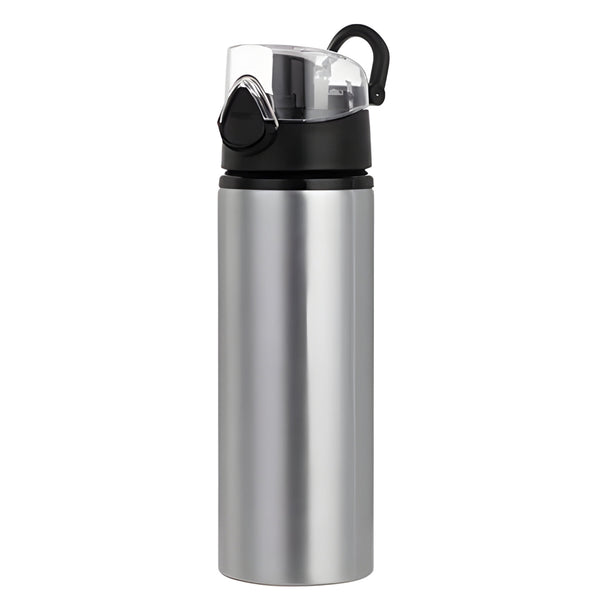 Wasserflaschen - SCHWARZ - Farbiger Klappdeckel - 750ml - Silber