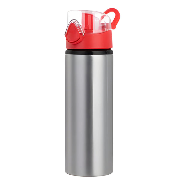 Wasserflaschen - ROT - Farbiger Klappdeckel - 750ml - Silber