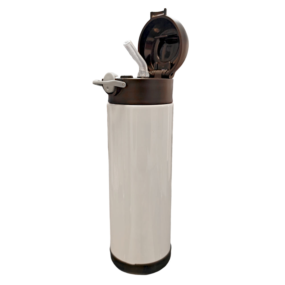 Bouteilles d'eau - Slim Inox - BLANC - Gobelet 600 ml avec paille