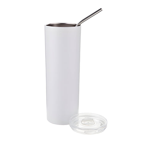 ECO VALUE 600ml Slim Stainless Steel Sublimation Tumbler with Straw - White