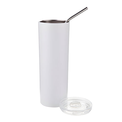 Water Bottles - Slim Stainless Steel - WHITE - 600ml Tumbler with Straw