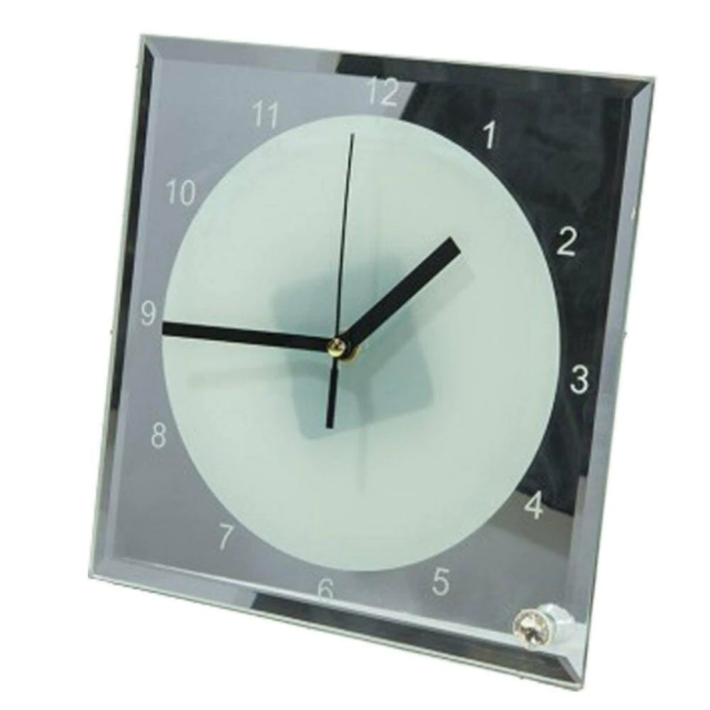 Clock - Glass - Square WITH NUMBERS - 20cm Desk Clock