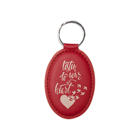 Engravables - PU LEATHER - Keyring - OVAL -  4.5cm x 6.5cm - Red