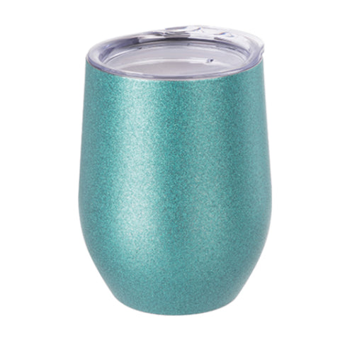 Mugs - Stemless Wine Glasses With Lid - 12oz - Glitter - Blue