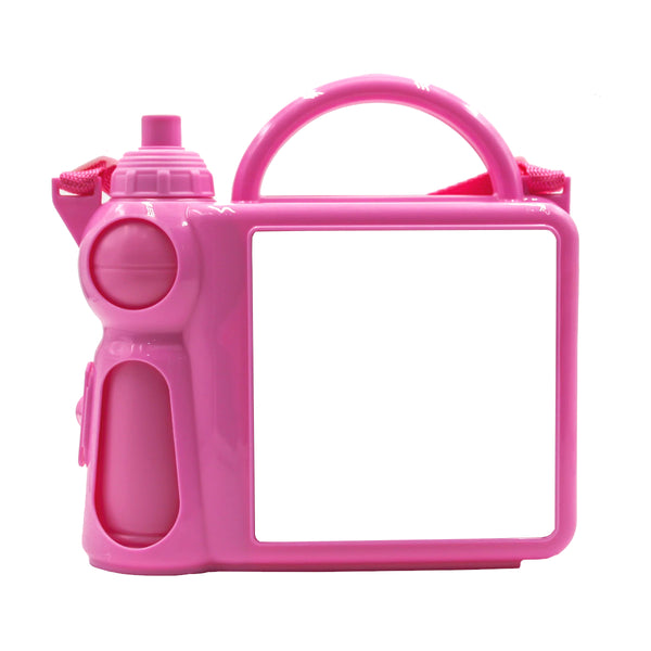 Lunchbox - Plastic - Water Bottle and Handle - Pink