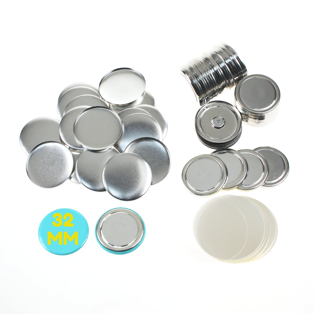 Pack of 100 Blank 32mm Button Badge Making Components with Magnet