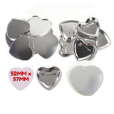 52mm x 57mm Heart Badge Making Components with Pin, pack of 100