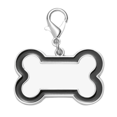 Médaille pour chien - Médaille en forme d'os avec bord noir - 3 cm x 4,5 cm 