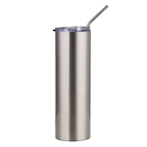 FULL CARTON - 25 x Water Bottles - Slim Stainless Steel - SILVER - 600ml Tumbler with Straw