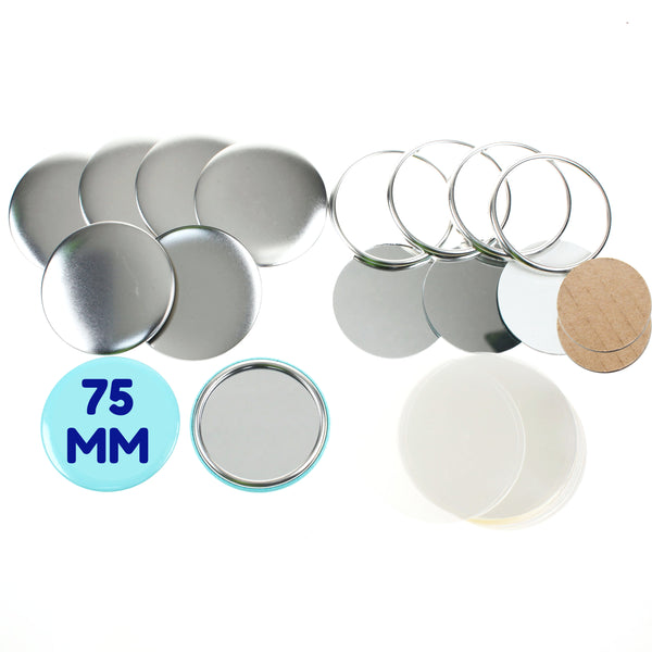 Pack of 100 Blank 75mm Round Button Badge Making Components with Mirror Back