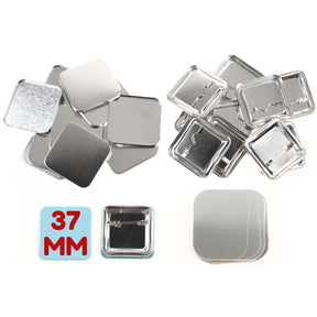 37mm x 37mm Square Badge Making Components with Pin, pack of 100