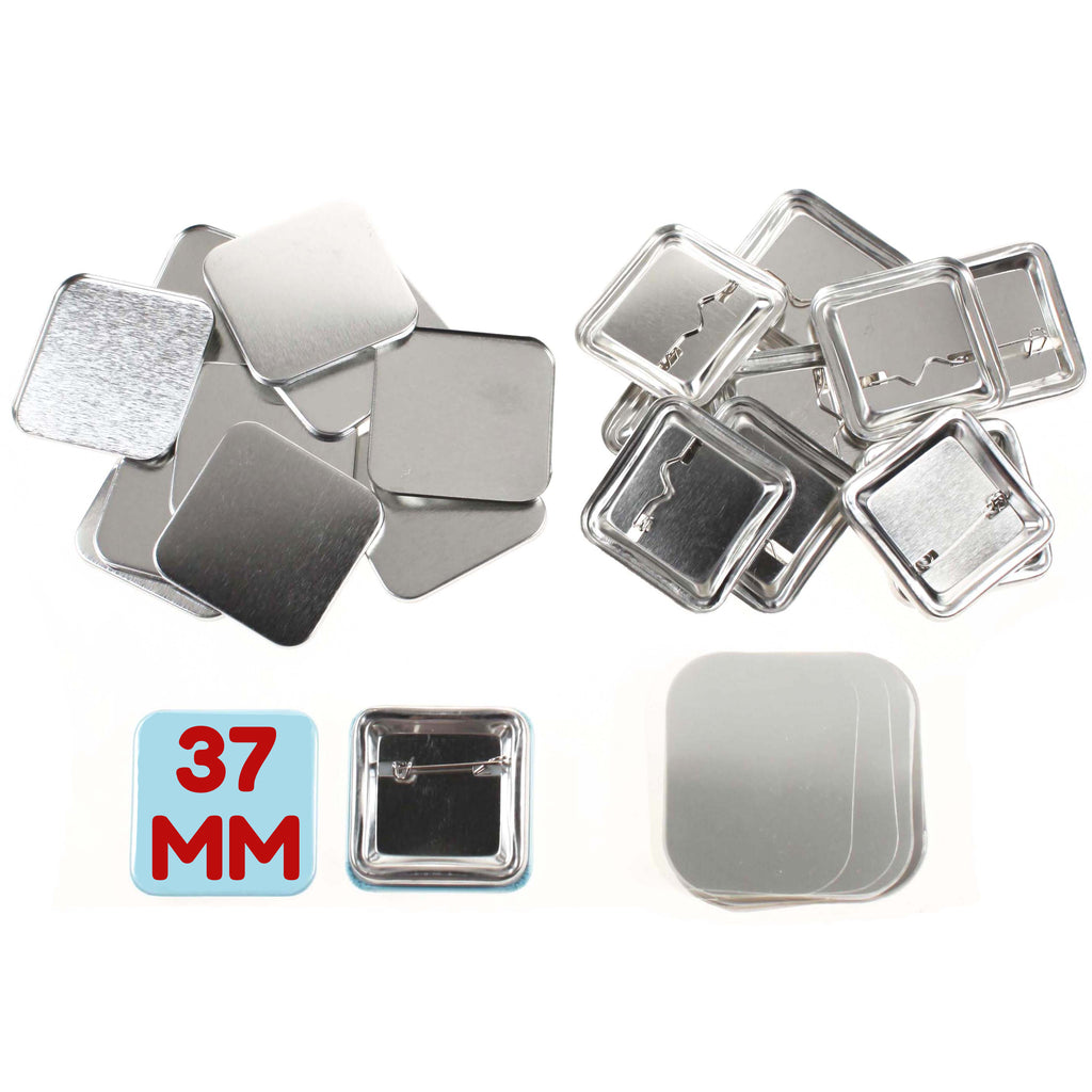 Pack of 100 Blank 37mm x 37mm Square Badge Making Components with Pin
