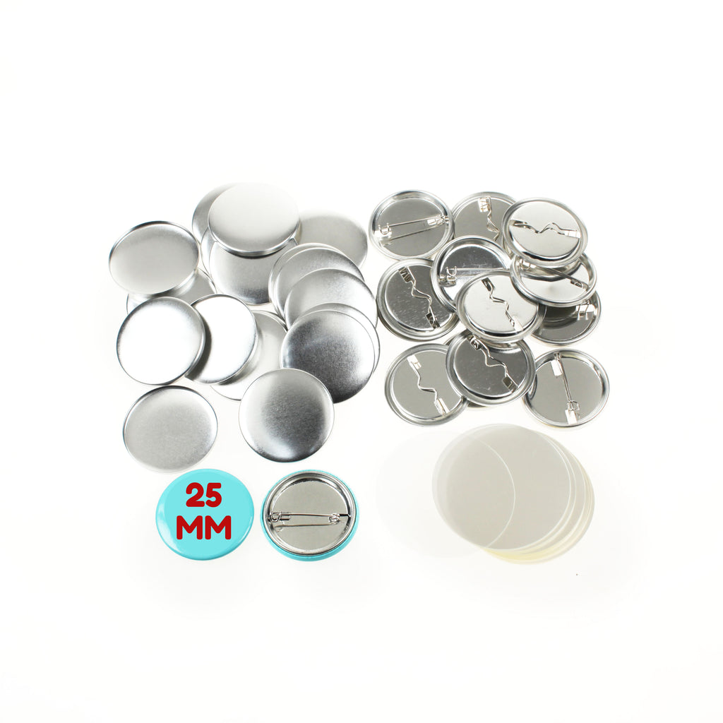 Pack of 100 Blank 25mm Button Badge Making Components with Pin