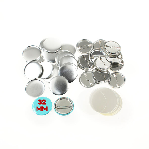 Pack of 100 Blank 32mm Button Badge Making Components with Pin