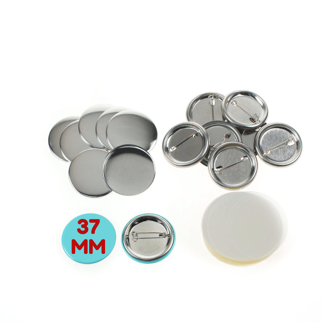 Pack of 100 Blank 37mm Button Badge Making Components with Pin
