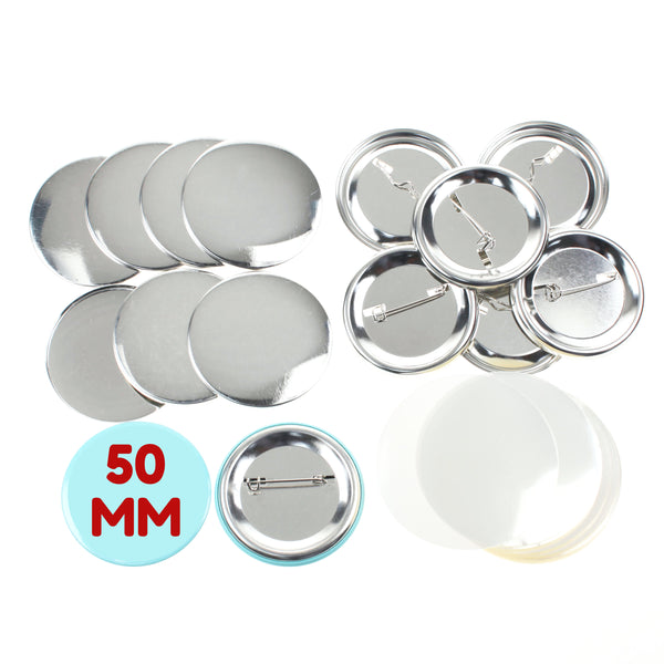 100 Stück Blanko-Komponenten zur Herstellung von Buttons (50 mm) mit Anstecknadel