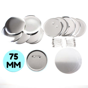 Pack of 100 Blank 75mm Button Badge Making Components with Safety Pin