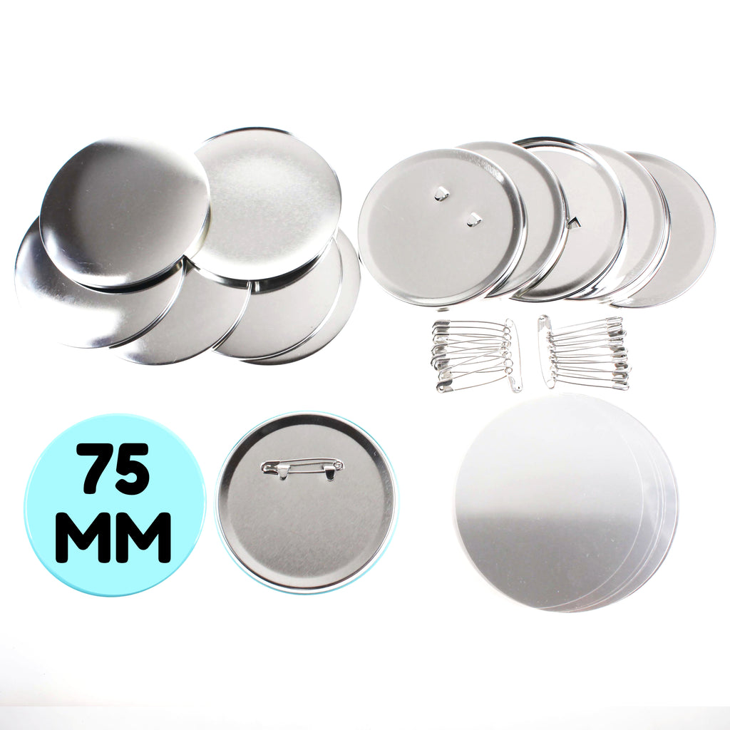 Pack of 100 Blank 75mm Button Badge Making Components with SAFETY Pin