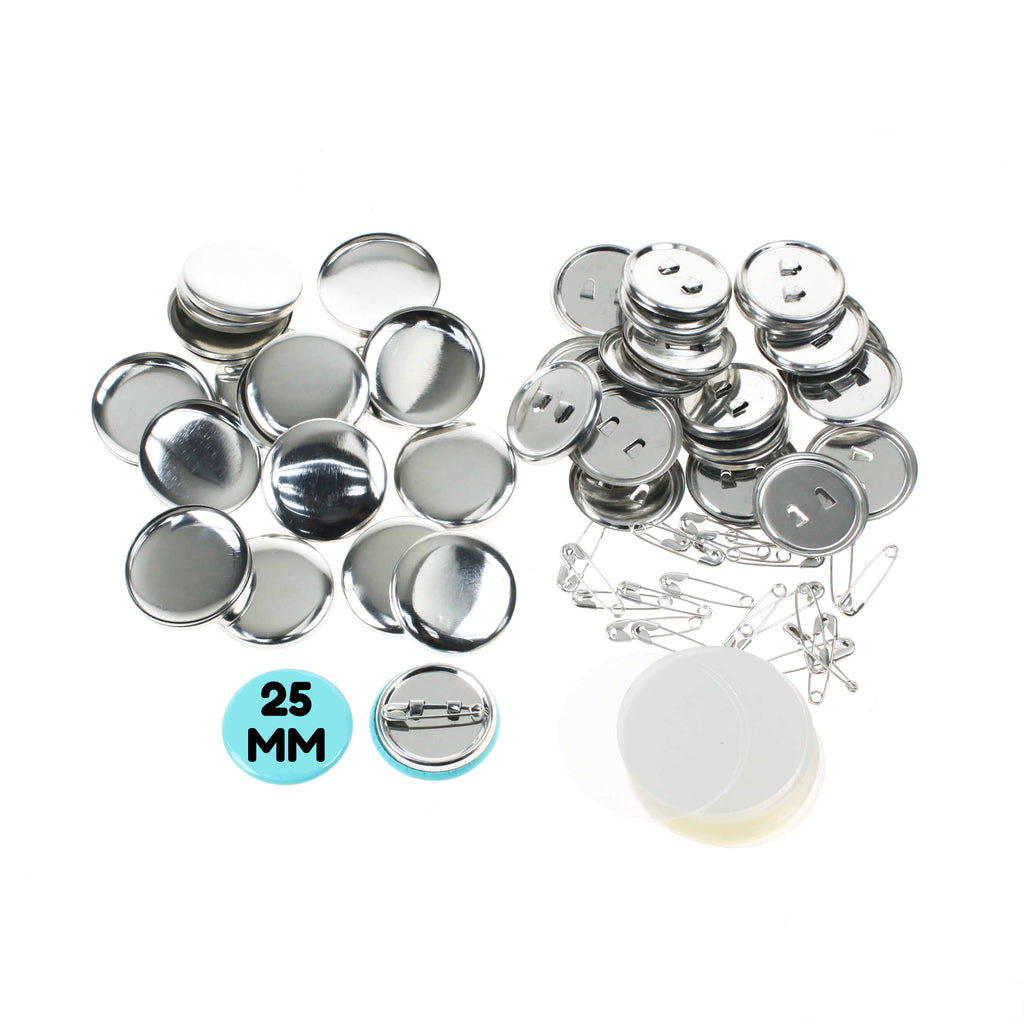 Pack of 100 Blank 25mm Button Badge Making Components with SAFETY Pin
