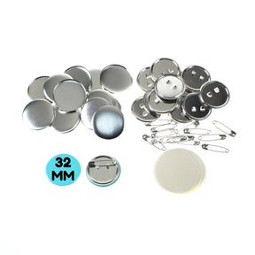 Pack of 100 Blank 32mm Button Badge Making Components with Safety Pin